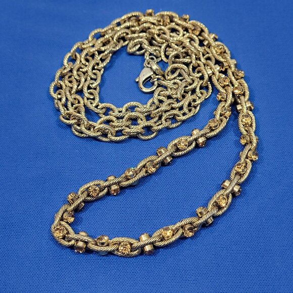 Loft Gold-Tone Twisted Rope Chain Necklace With Golden Rhinestones - Picture 1 of 5
